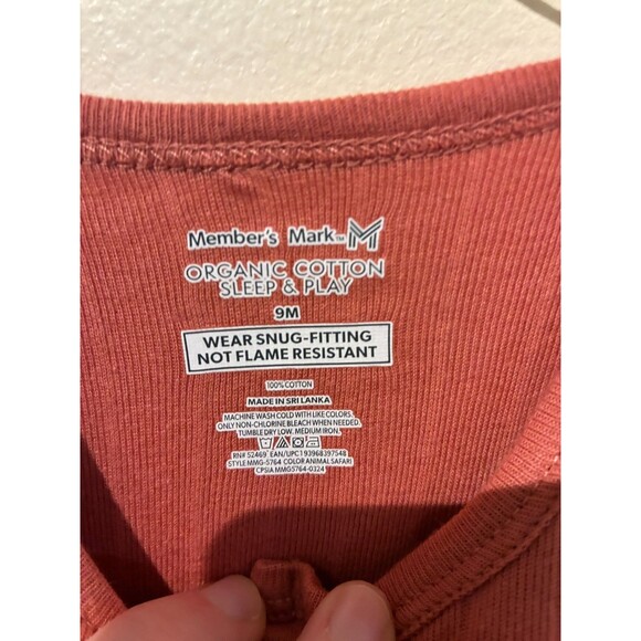 NWT Member's Mark Dark Pink 100% Organic Cotton Sleeper - 9M - Picture 4 of 4